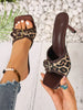 Brown Leopard Print Open Toe High Heel Sandals, Breathable Minimalist Stiletto Heels, Versatile Women's Summer Sandals